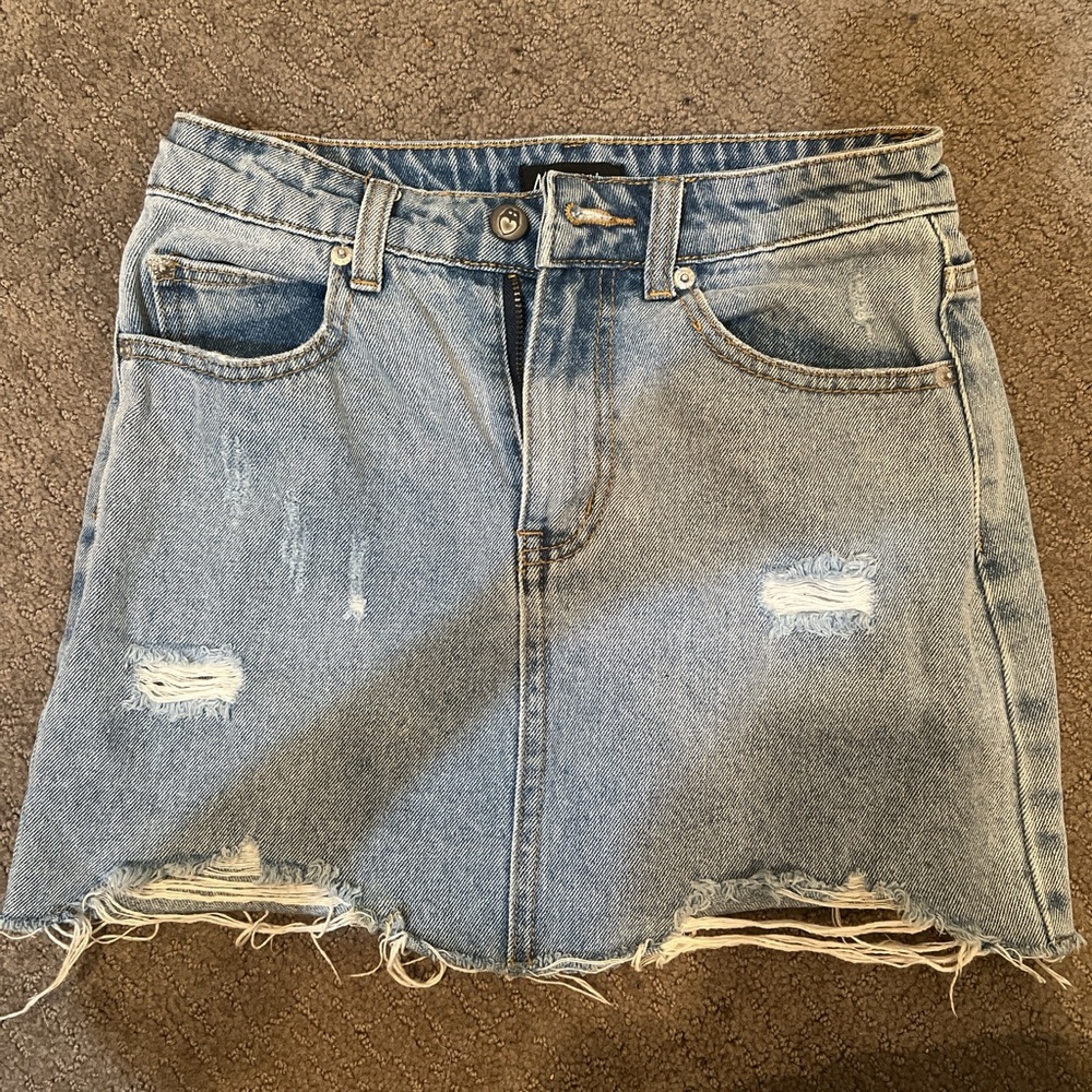 Denim Distressed Skirt